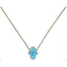 Mystical Jewelry - Hand of Fatima Pendant Necklace - 925 Sterling Silver - Synthetic Opal - Length 40 cm - Adjustable 5 cm - Silver