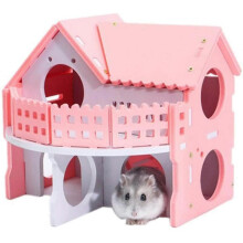 Wooden Hamster House, Rat Hideout, Gerbil Hut Hideaway Exercise Play Toys Chews for Dwarf Hamster,mouse, Rat,gerbil And Other Pet Small Animals,pink
