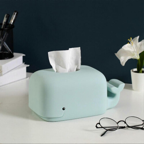 (Light Blue) Desktop Tissue Box Whale Shape Fall-resistant Home Decoration Tissue Storage Holder for Kitchen 2