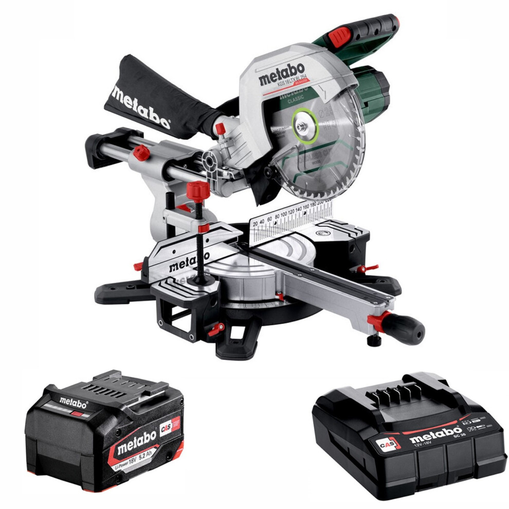 Metabo Brushless 18V Mitre Saw KGS 18 LTX BL 254 + 5.2ah Battery 254mm 10 Inch