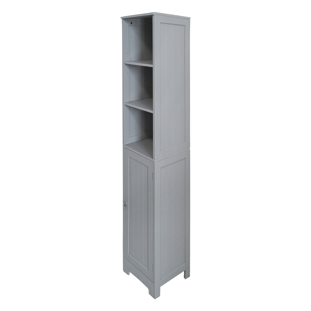 Saxony Bathroom Storage Cabinet With 3 Shelves And 1 Door Tallboy Storage Unit Wooden Furniture Tall Narrow Cupboard Slim Floor Cabinets Standing Design Grey