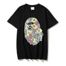 (XL, 4) 2023 Japanese T-shirt For Men Aasual Letter Print Round Neck Short-sleeved  Bapes T Shirts Short Sleeve Cotton Unisex T Shirt