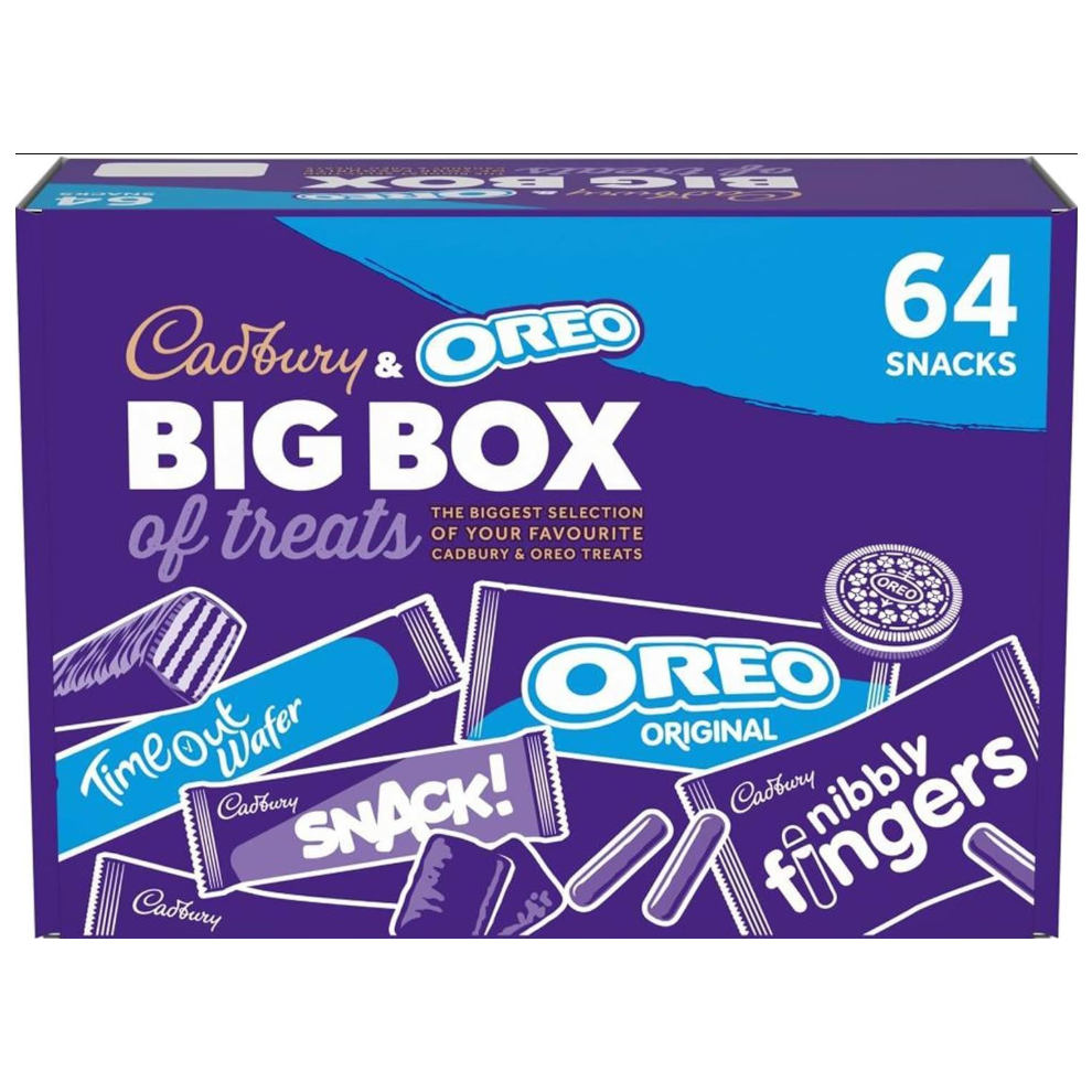 Cadbury & OREO Big Box of Treats, 64 Assorted Chocolates and Snacks, 1618 g (Pack of 1)