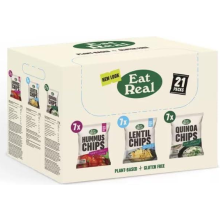 Eat Real Crisps Vegan & Healthy Snacks Variety Box Pack of 21 Mix of Quinoa, Lentil & Hummus Chips