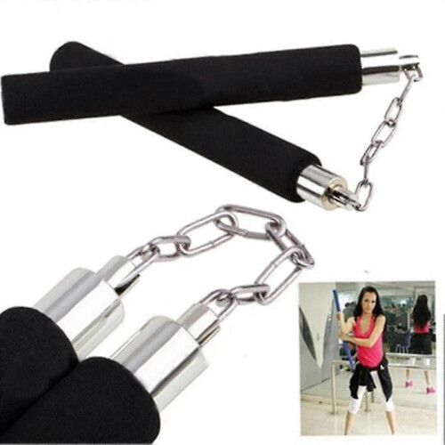 (Black) Durable Metal Chain Martial Sponge Nunchaku Show 2