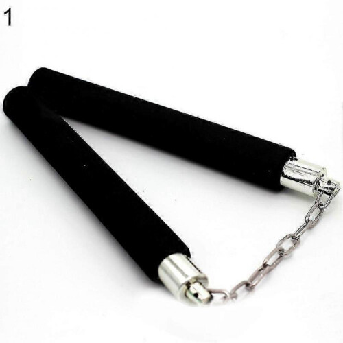 (Black) Durable Metal Chain Martial Sponge Nunchaku Show