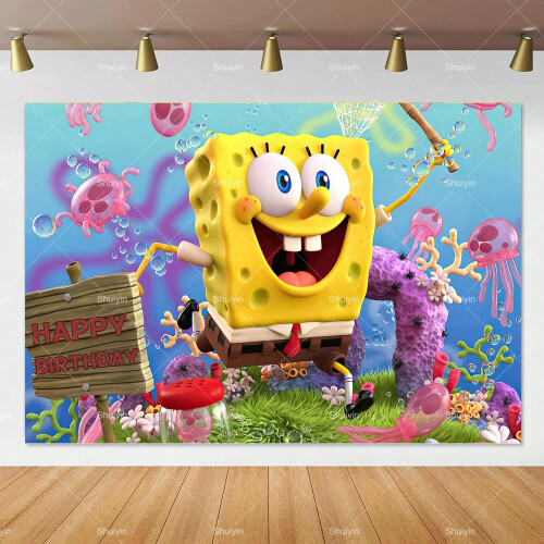(HC082-5, 270x180cm) Cartoon SpongeBob SquarePants Background Children ...