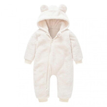 (80, White) Kid's Hooded Plush Jumpsuit with Cute Bear Ears Hood Zipper Onesie Pajamas