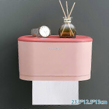 (Small, Pink) Waterproof Toilet Paper Holder Wall Mounted Punch Free Paper Dispenser Storage Box Bathroom Kitchen