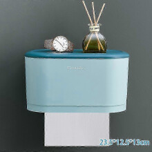(Large, Light Blue) Waterproof Toilet Paper Holder Wall Mounted Punch Free Paper Dispenser Storage Box Bathroom Kitchen