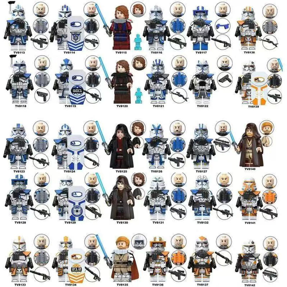 Bonxaif (30Pcs Star Wars) 30Pcs Star Wars Clone Trooper Obi-Wan Anakin Skywalker Minifigures Toys Fit Lego