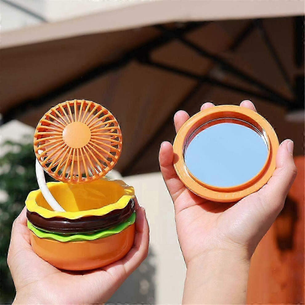 Mini Rechargeable Fan 500Mah Burger Shape Multifunction Desk Fan 3 Speeds Including Mirror Universa 9421490963629
