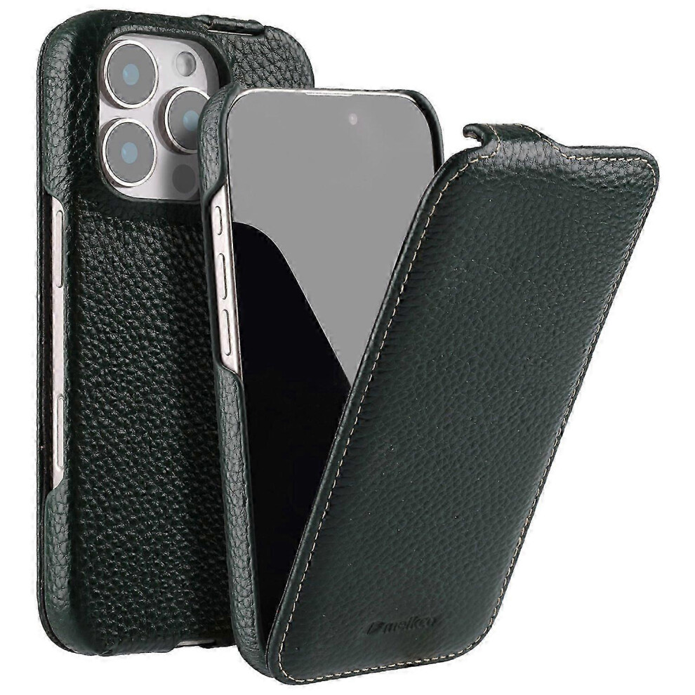 Melkco Suitable For Iphone 16 Pro Magnetic Case Vertical Flip Genuine Cow Leather+Pc Shockproof Cover 9421490966958