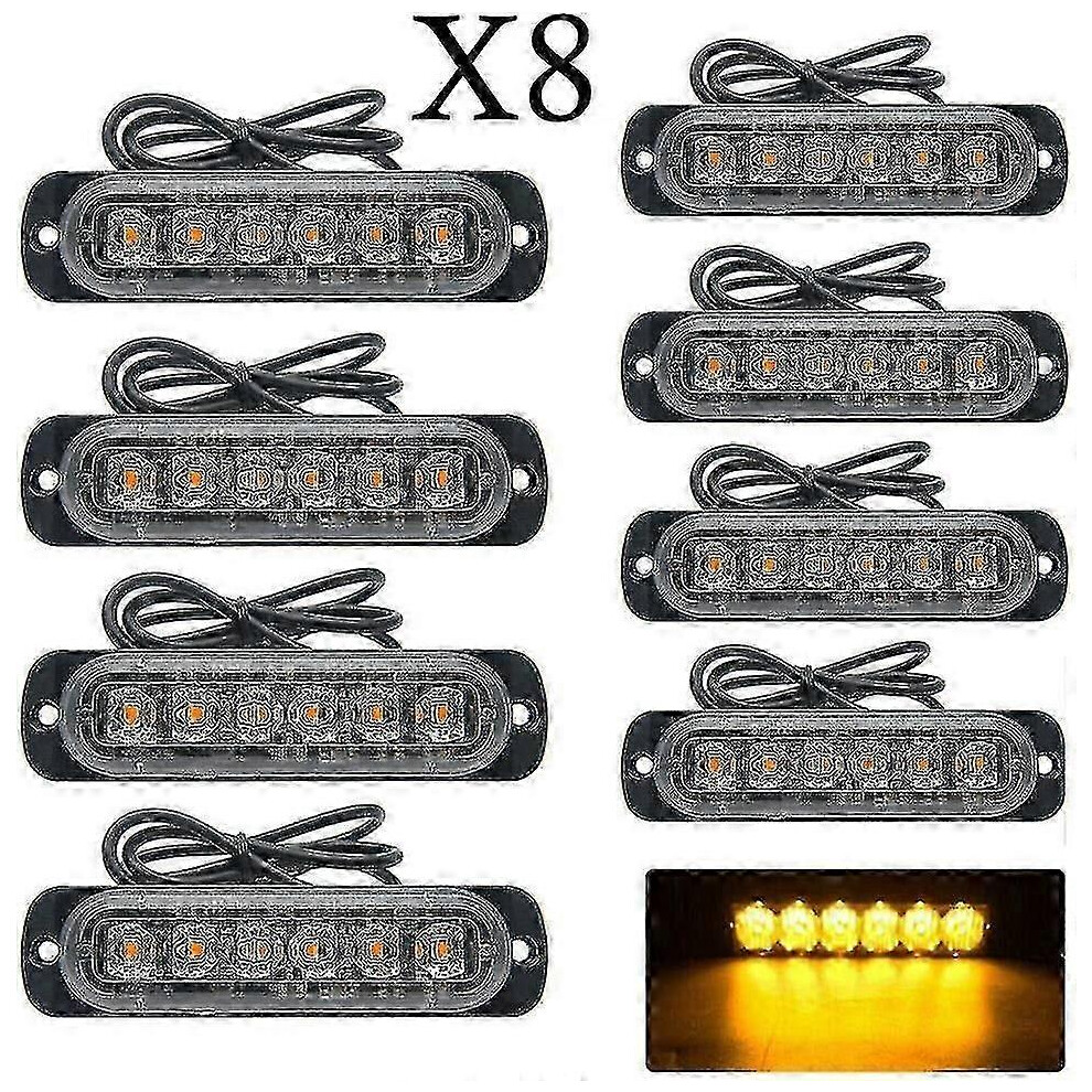 Emergency Strobe Lights, 8Pcs 6 Led Flashing Lights, 12/24V Hazard Warning Beacon Lamps Suitable Amber 9421490967795