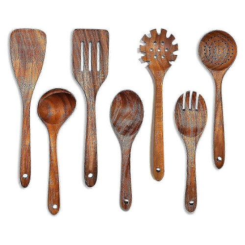 Keukengerei set, 9 stuks, houten lepels om te koken, natuurlijke teak