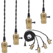4 kpl Vintage Socket Pronssi riippuvalaisin johto kytkimellä, E27 Ruuvi kiinteä Industrial Triple Light