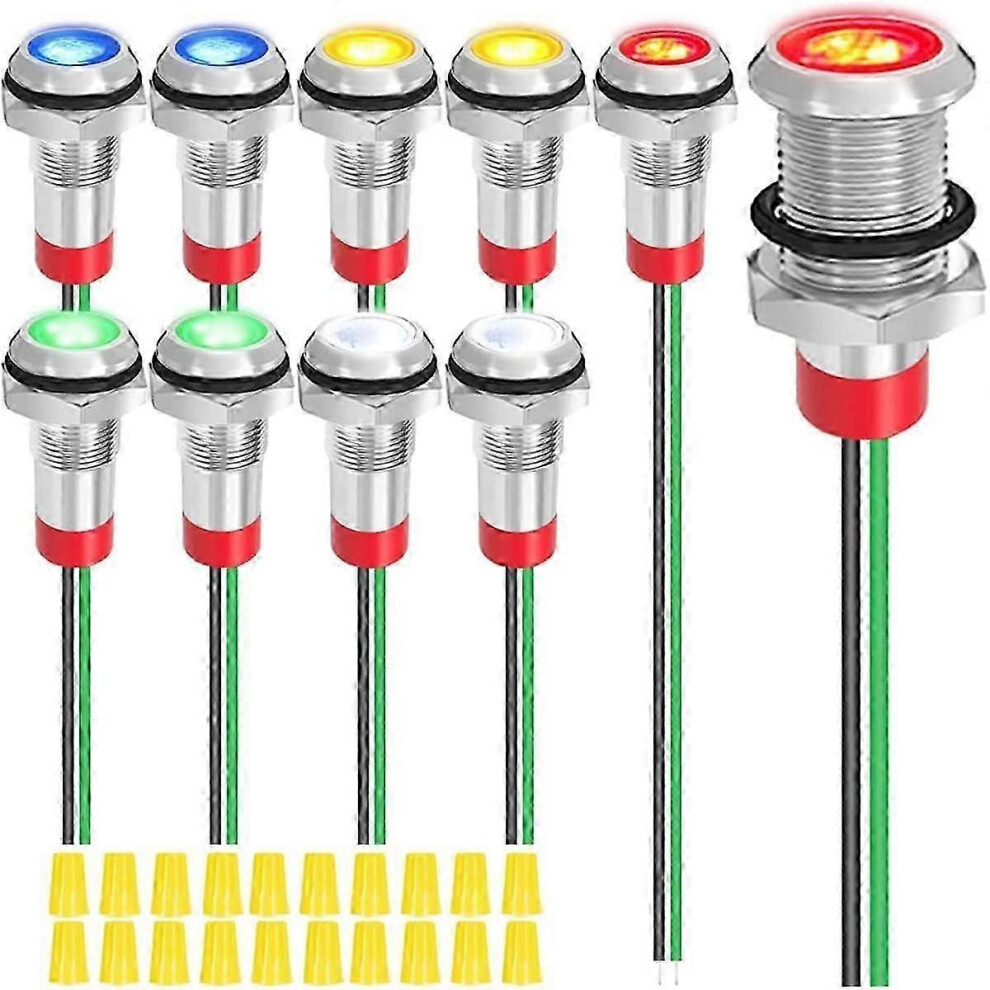 suitable for 10Pcs 8mm AC 110V 120V 220V 20mA Red/Yellow/Blue/Green/White LED Indicator Light Waterproof-image-OPC-PHN6X8Z-NEW