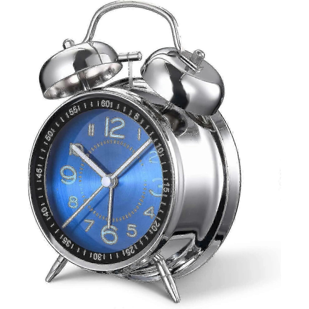 Suitable For Loud Alarm Clock For Heavy Sleepers Adults,4 Inch Silent Non-Ticking Quartz With Backlight,Twin Blue