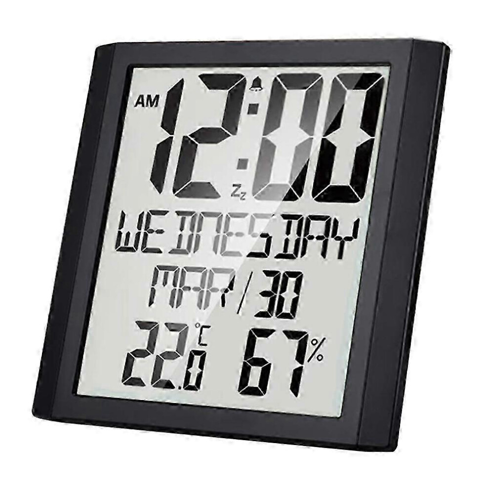 Digital Wall Clock with Temperature & Humidity 8.6' Large Display Time/Date/Week Alarm Clock compatible