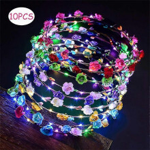 10 Stck Blink Haarreifen Blumenkranz Haarkranz Krone mit LED Licht Einstellbar NEU -CDSX