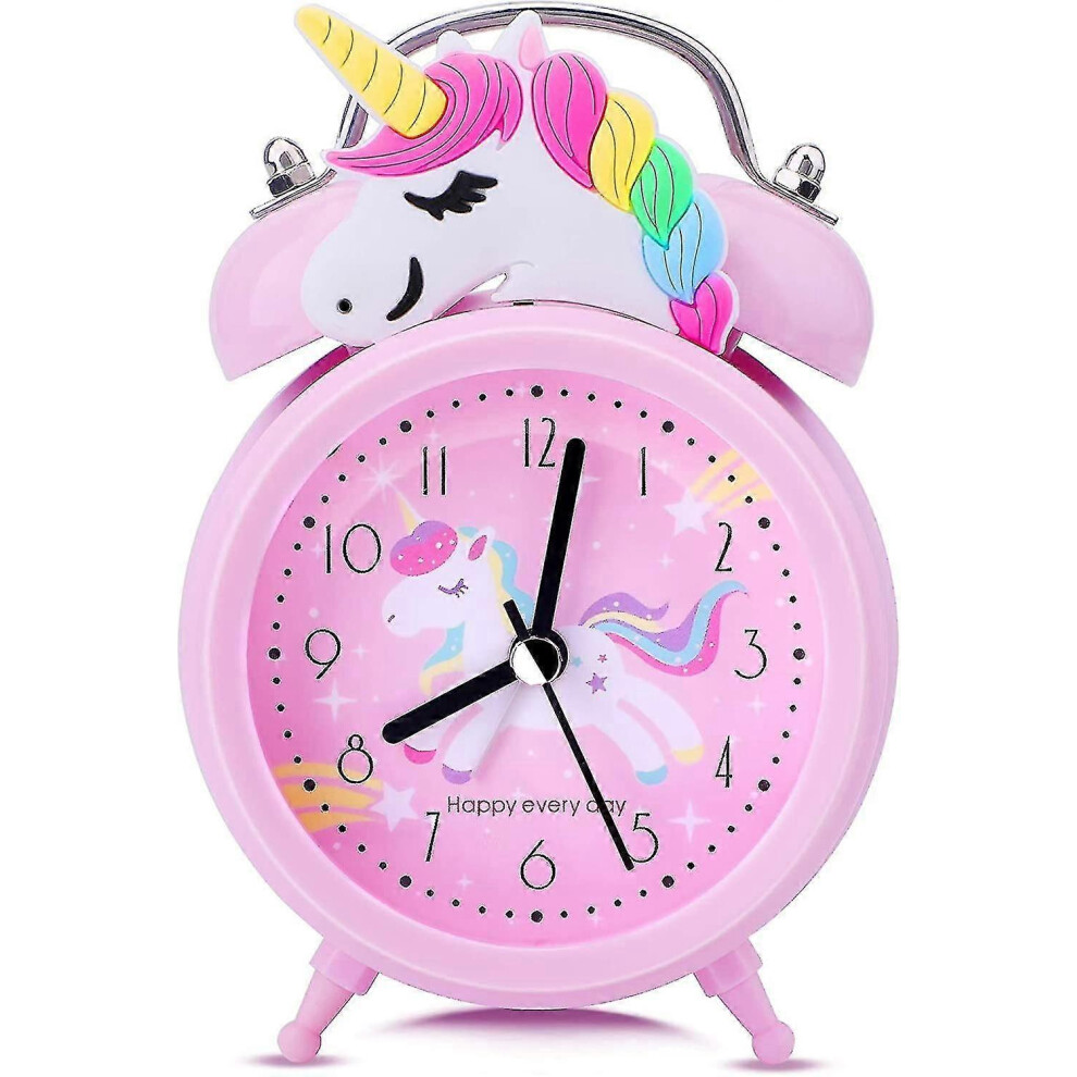 Unicorn Alarm Clocks For Girls, Silent Bedside Alarm Clocks With Backlight, Non Ticking Vintage Twin