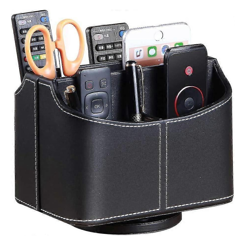Tv Remote Control Holder 360 Degrees Rotatable Leather Remotes Caddy Office Desktop Organizer Storage 9421490084447