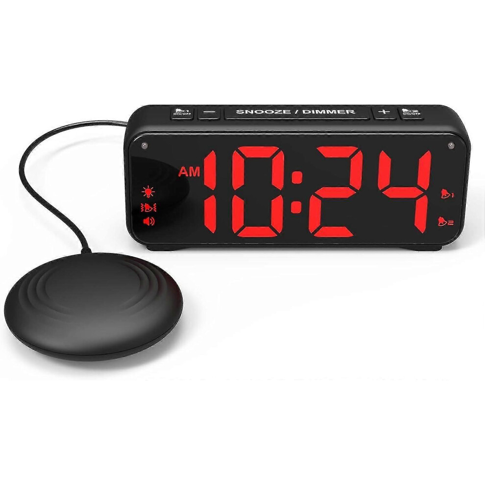 Vibration Alarm Clock,extra Loud Alarm For Sleeper, Extra Large Display For Elderly With Dual Alarm