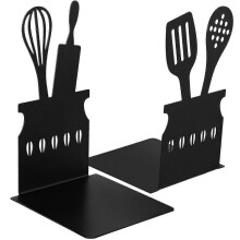 Schwarze Kochbuch-Buchstützen, 5,9 x 3,9 x 3,9 Zoll, dekorative Buchstützen aus Metall für die Küche