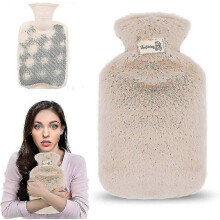 Bolsa de agua caliente con tapa, 800 ml, con tapa de felpa