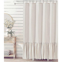 Farmhouse Shower Curtain With A Ruffle Hem , Linen Blend Shower Curtain Compatible With Bathroom,natural,72"x72"
