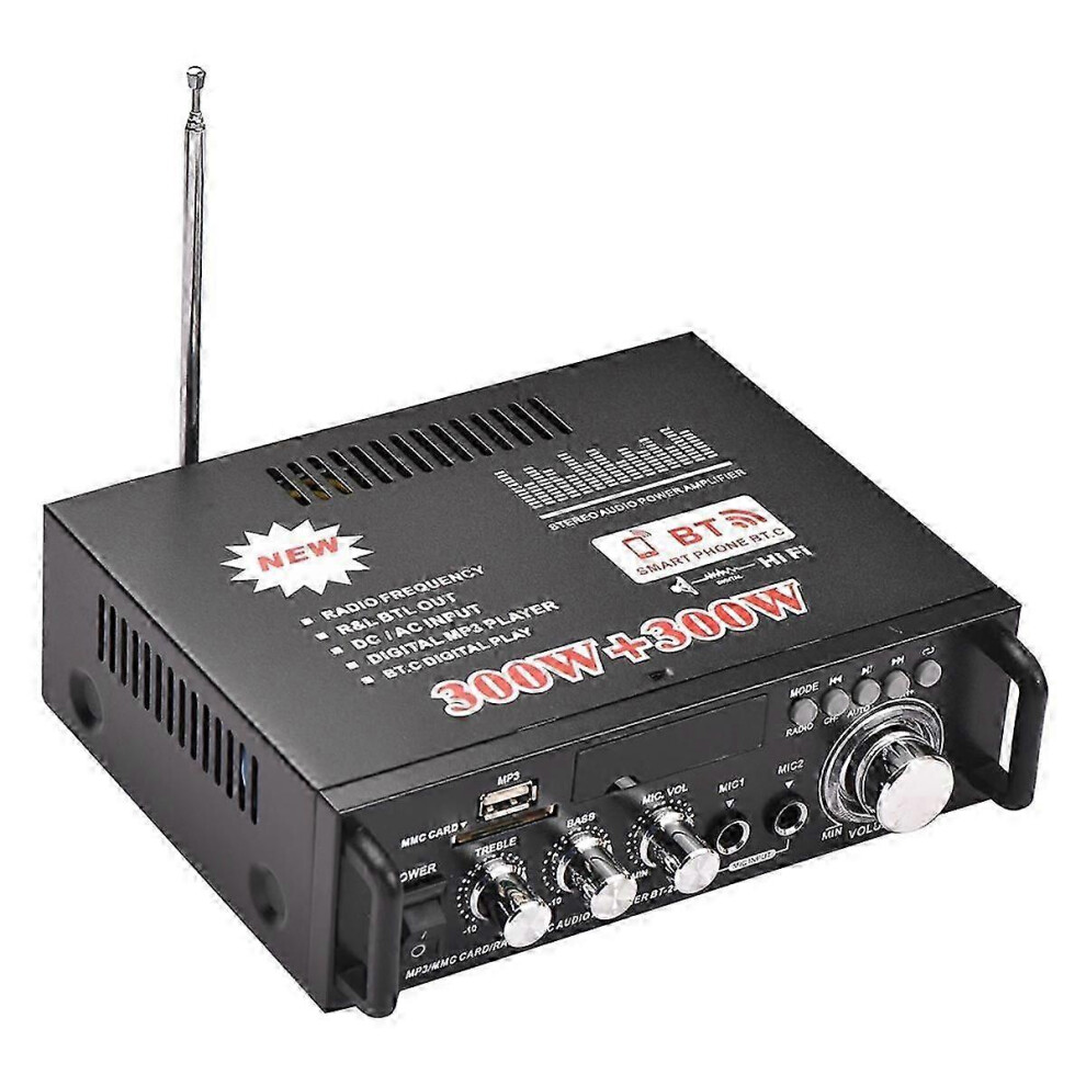 Bt-298A Mini Audio Power Amplifier 2Ch 300W+300W For Car Home Bluetooth Digital Audio Receiver Amp Fm 9421490092787