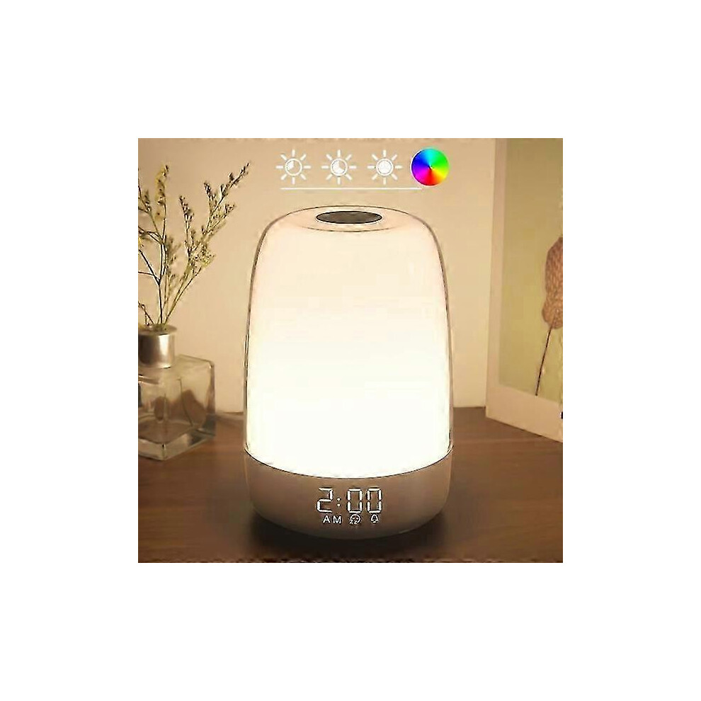 Touch Wake Up Night With Sunrise Simulation Alarm Clock, 3-Way Dimmable Warm Bedside Lamp Light/White