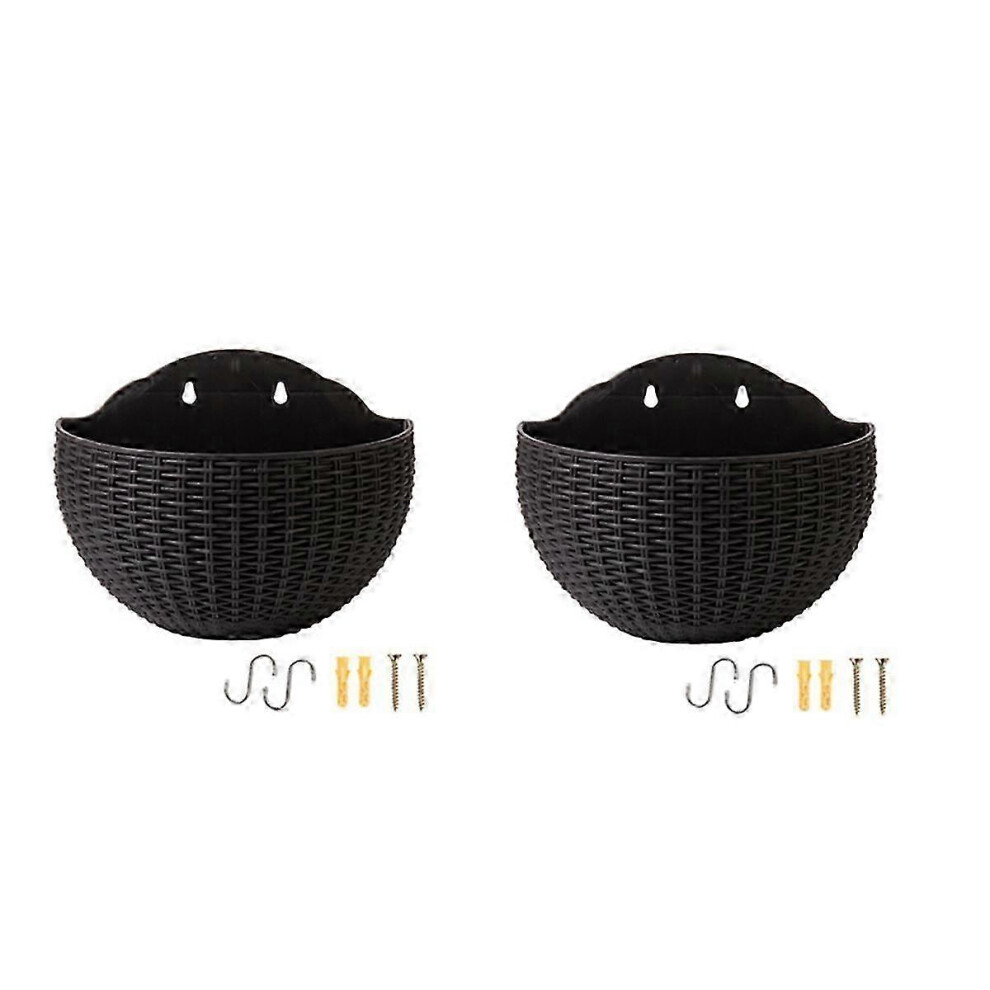 Grand pot de fleurs succulentes suspendu en plastique noir pour balcon, pot de fleurs en rotin
