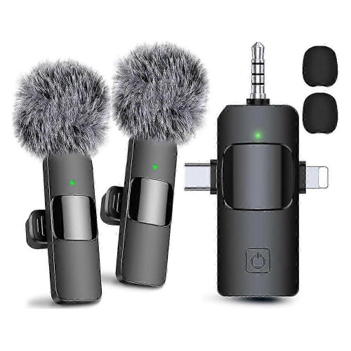 Micrófonos de solapa inalámbricos 3 en 1 para Android, cámara, micrófono USB-C, mini micrófono con