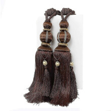 Lot de 2 embrasses avec corde, franges et boule marron