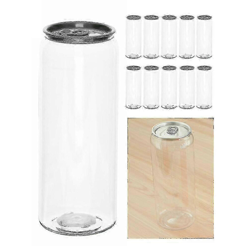 10pcs Plastic Cans Beverage Bottles Sealed Can Milk Tea Juice 500ml Jar With_lid