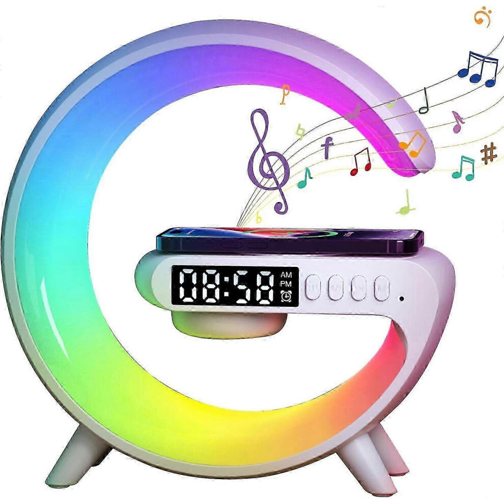 Wireless Charger - G Shape Lamp, Phone Charger, Alarm Clock, Bedside Lamp, Dimmable Night Rgb Light