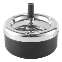 Runder Push-Down-Aschenbecher mit Drehschale, Schwarz