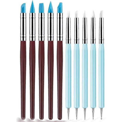 Silicone Clay Sculpting Tool - 10Pcs Modeling Dotting Tool compatible Pottery Craft, Rock, Nail, Blending,