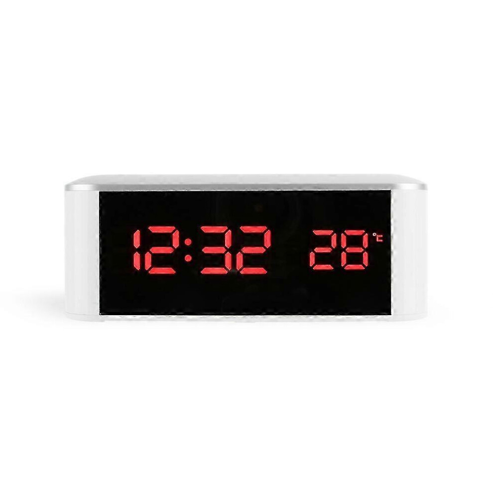 Led Alarm Clock Thermometer Digital Wall Clock With Seconds For Seniors For Heavy Sleepers Adults, Red