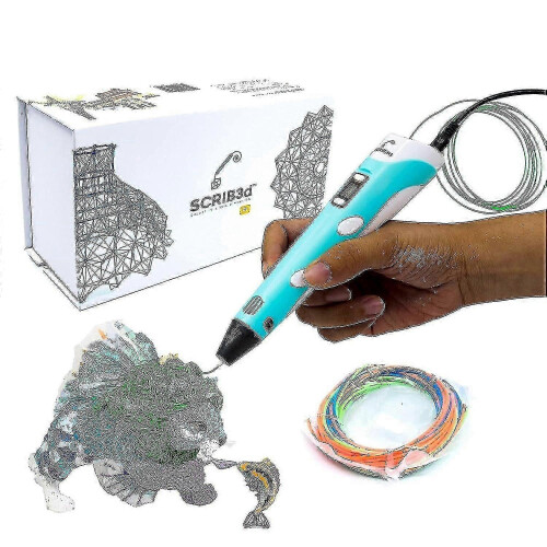 Scrib3d P1 3D-Druckstift mit Display – inklusive 3D-Stift, 3 Starterfarben PLA-Filament, Schablone –