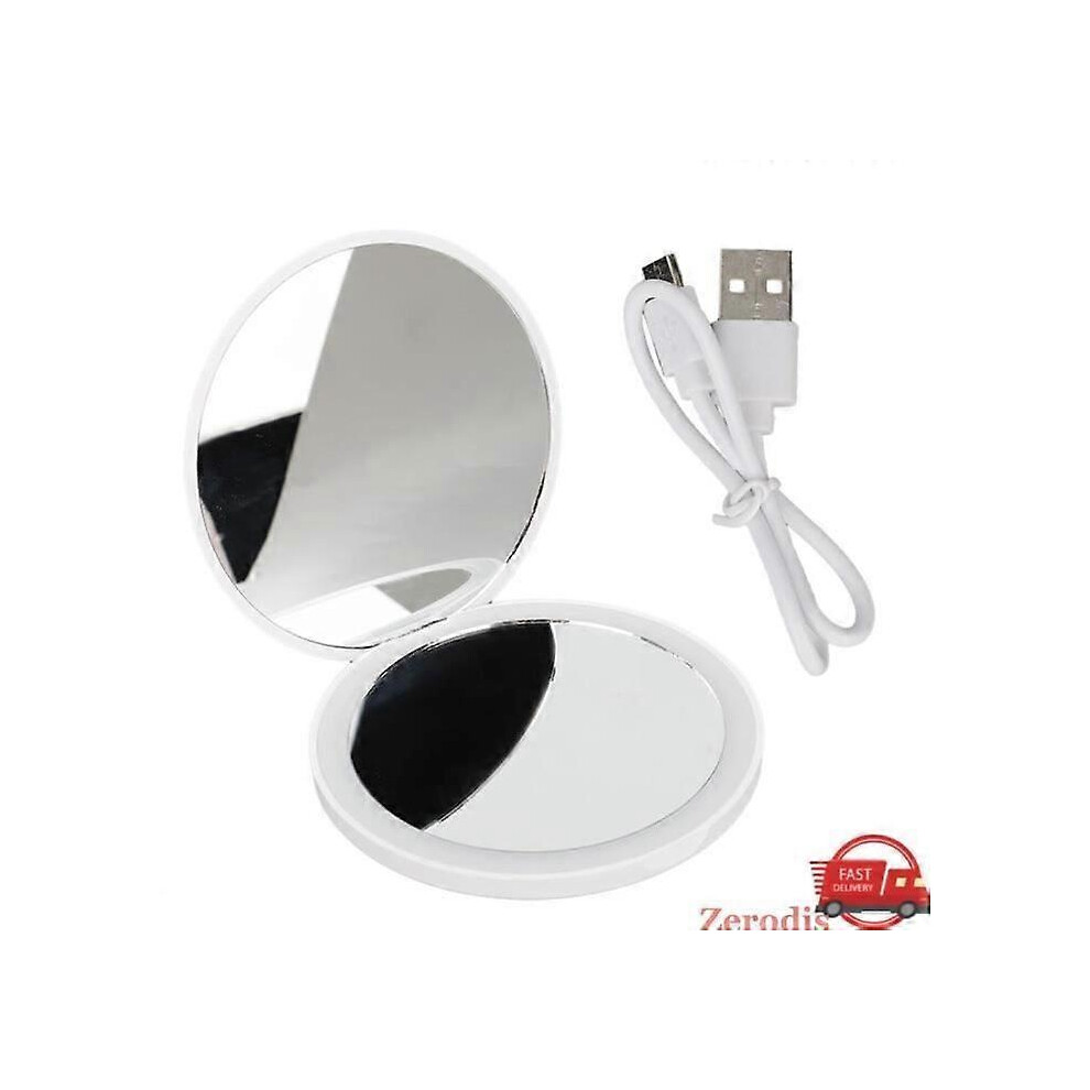 Compact Round LED Makeup Mirror - ZERODIS - Foldable and Portable - Bright LED Light