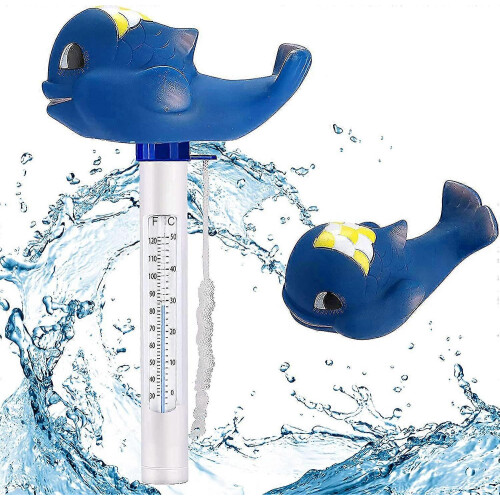 Simbassängtermometer, flytande pooltermometer, med rep, stöttåliga (haj) dammar