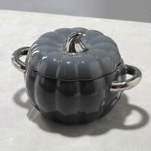 Ciotola da dessert in ceramica a forma di zucca, multifunzione, pentola per zuppa binaurale con coperchio,