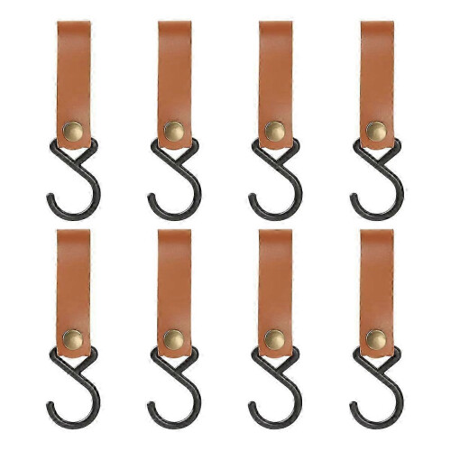 for 8 Pcs Leather S-Hooks Leather Hook,S-Hooks S Shaped Hooks Coat Hook for Hanging, Camping Hook Hange