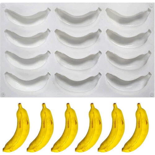 12-kopplad bananformad kakform, Creative Silikonform, 3d Fruit ShapeAM