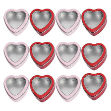 Lot de 12 boîtes métalliques en forme de cœur avec couvercle pour bougies de Saint-Valentin, idéales