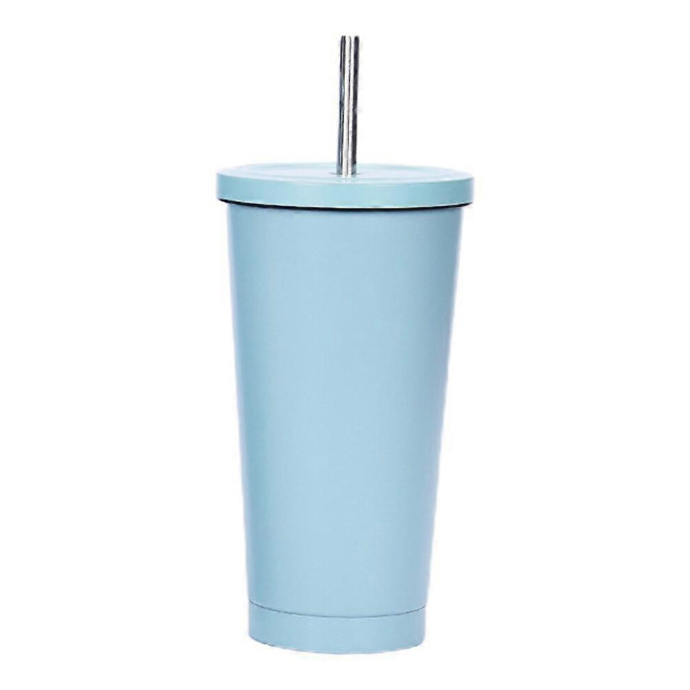 Stainless steel straw cups coffee mugs mugs thermos cups milk tea cups blue.-OEIN