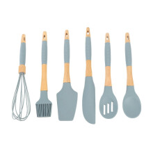 Ustensiles de cuisine en silicone, lot de 6 ustensiles en silicone, manche en bois durable, gadgets