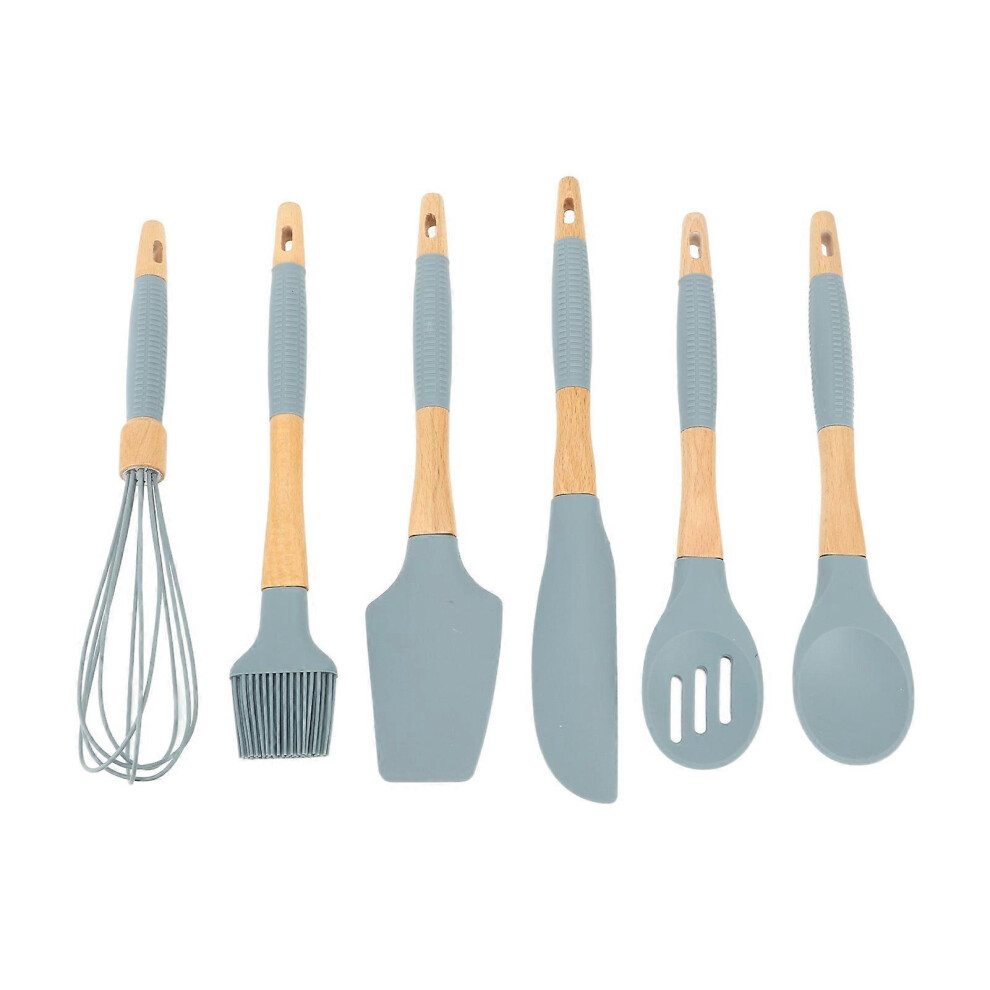 Ustensiles de cuisine en silicone, lot de 6 ustensiles en silicone, manche en bois durable, gadgets